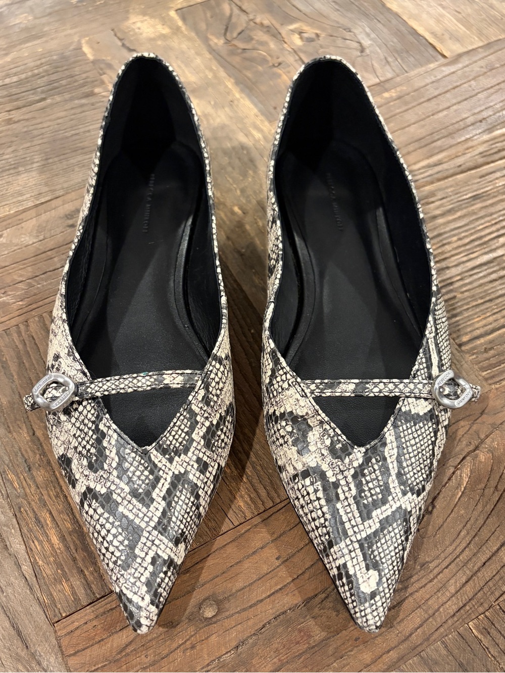 Rebecca Minkoff Snakeskin Pointed Toe Buckle Flats Mary Jane Strap Size 7.5